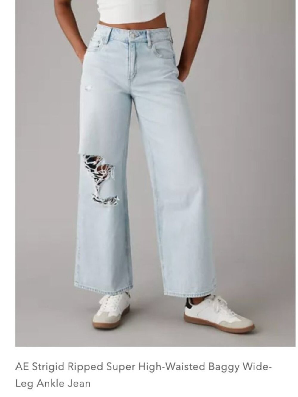 American Eagle AE High-Rise Baggy Wide Leg Ankle Rips Holes Strigid Jeans Size 6 - Picture 10 of 10